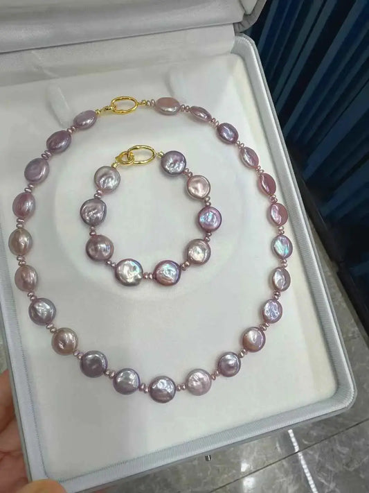 NATURAL PURPLE BAROQUE PEARL NECKLACE AND BRACELET 我的商店