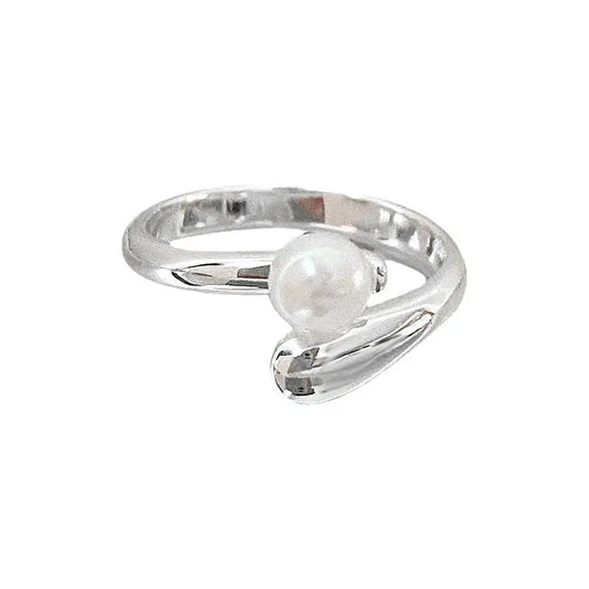 S925 Sterling Silver Freshwater Pearl Ring Women's Open Ring ins Light Luxury High-end Bright Silver Korean-style All-match Small Fresh TWINKLE QUEEN