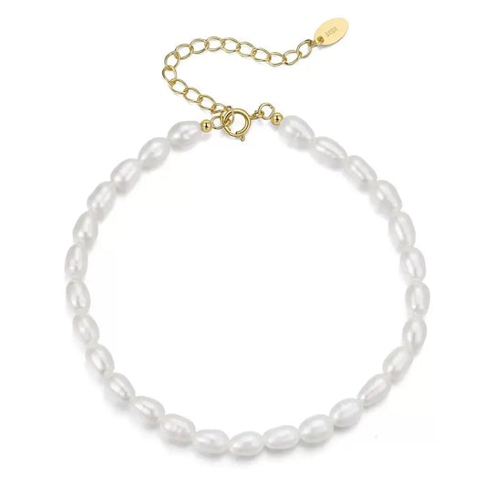 Cultured Freashwater Pearl 14K Gold Plated 925 Sterling Silver Fully Beaded Bracelet TQ