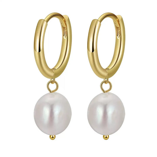 Cultured Freashwater Pear 925 Sterling Silver 14K Gold Plated French Versatile Earrings TQ