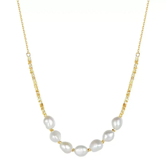 Cultured Freshwater Pearl 14K Gold Plated 925 Sterling Silver Patchwork Necklace TQ