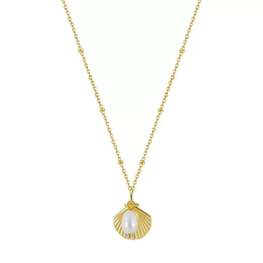 Cultured Freashwater Pearl 925 Sterling Silver 14K Gold Plated Ocean Summer Necklace TQ