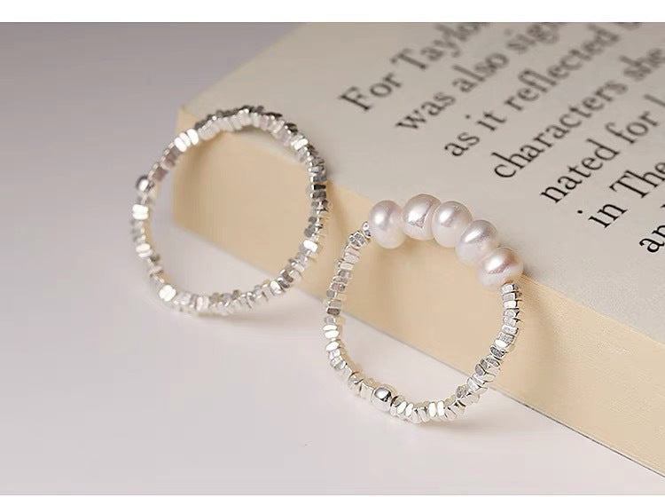 S925 sterling silver pearl ring geometric broken silver irregular design Joint ring light luxury fashion personality tail ring
