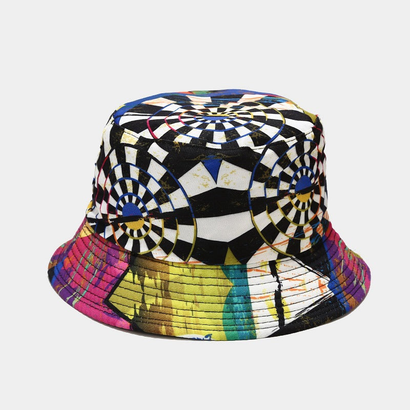 New European and American ins style plant print pattern fisherman hat for women, spring and summer outdoor sun protection and sunshade hat for men, bucket hat