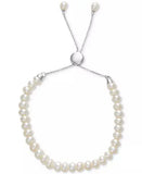 White Cultured Freshwater Pearl (6-1/2mm) Bolo Bracelet in Sterling Silver (Also in Gray or Pink Cultured Freshwater Pearl)