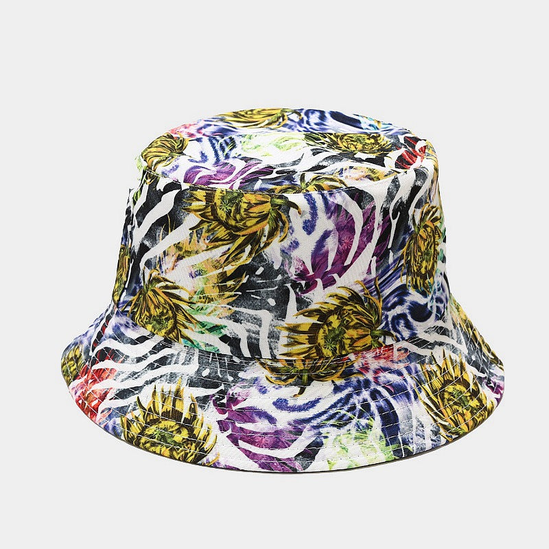 New European and American ins style plant print pattern fisherman hat for women, spring and summer outdoor sun protection and sunshade hat for men, bucket hat