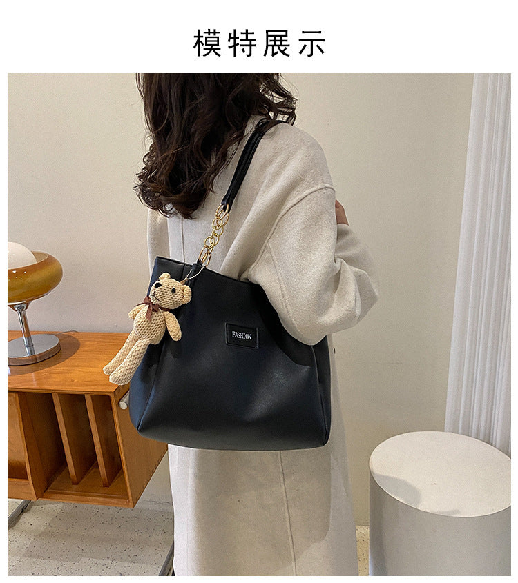 Korean Style Texchy Large Capacity Tote Bag Women's 2025 New Fashionable Fashionable Casual Student Class Bag Shoulder Bag