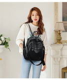 Backpack Women's Soft Leather Small Backpack 2025 New Fashionable Casual All-match Large Capacity Multi-layer Portable Shoulder Crossbody Bag