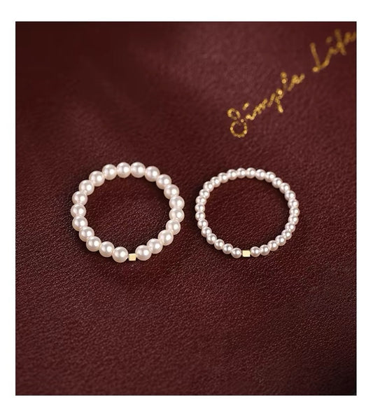 S925 Sterling Silver Retro High-end Sense Overlapping Pearl Ring Niche Unique Tail Ring Light Luxury Sweet Ring  Women