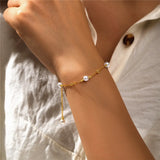 European and American Fashion Simple s925 Sterling Silver Beaded Spacer Small Gold Beads/Pearl Adjustable All-match Bracelet TWINKLE QUEEN