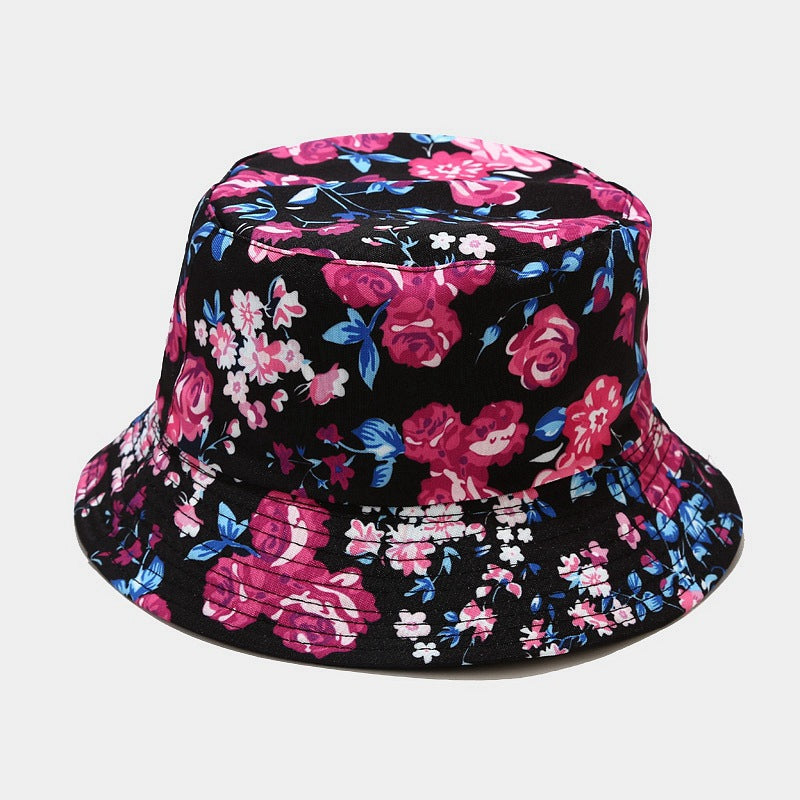New European and American ins style plant print pattern fisherman hat for women, spring and summer outdoor sun protection and sunshade hat for men, bucket hat