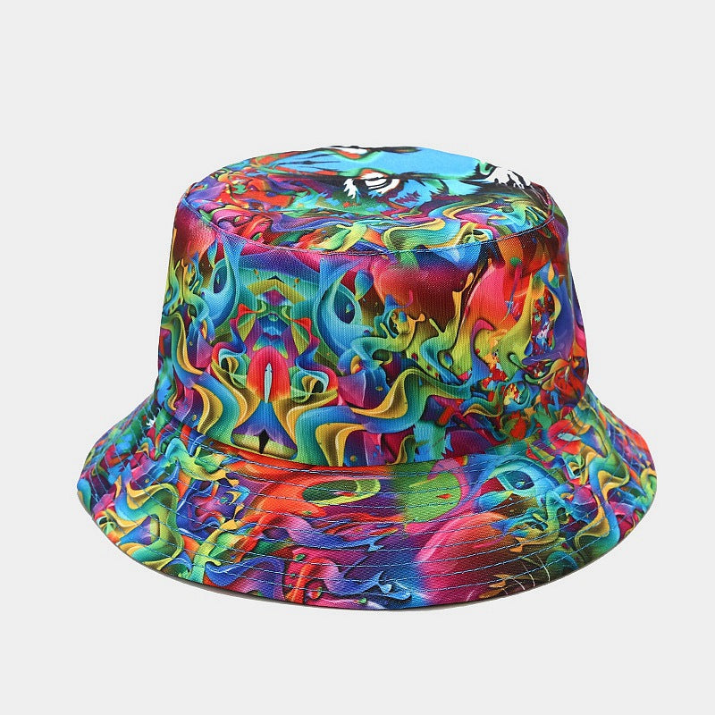 New European and American ins style plant print pattern fisherman hat for women, spring and summer outdoor sun protection and sunshade hat for men, bucket hat