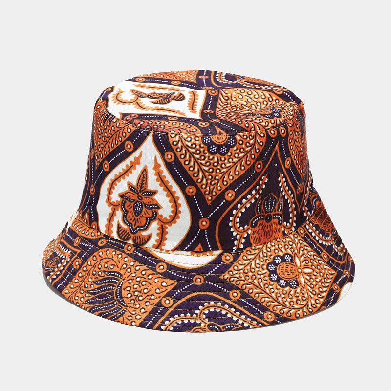 New European and American ins style plant print pattern fisherman hat for women, spring and summer outdoor sun protection and sunshade hat for men, bucket hat
