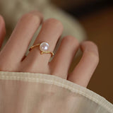S925 Sterling Silver Pearl Bamboo Ring Index Finger Female Niche Design High-grade Antique Fashion Personality Light Luxury Opening