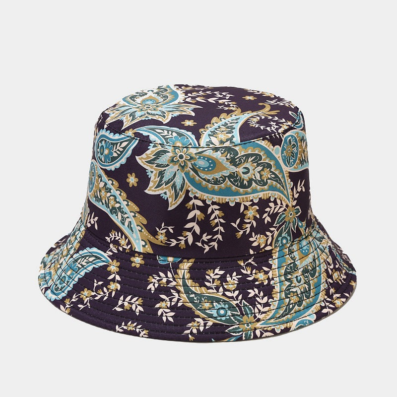 New European and American ins style plant print pattern fisherman hat for women, spring and summer outdoor sun protection and sunshade hat for men, bucket hat
