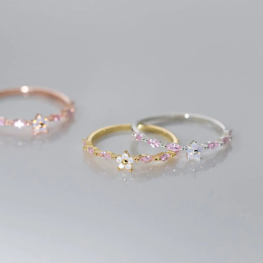 S925 Sterling Silver Diamond Five-petal Flower Ring Mori Fashion Sweet ins Style Niche Hand Jewelry