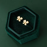 S925 Sterling Silver Vintage Light Luxury Frosted Golden Four-petal Flower Earrings for Women Korean-style Gardenia Sweet Earrings TWINKLE QUEEN