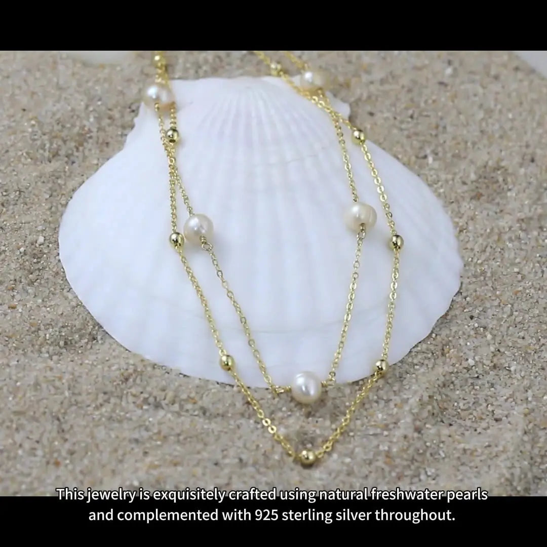 Freshwater pearl necklace 14K gold S925 silver light luxury temperament necklace clavicle chain women