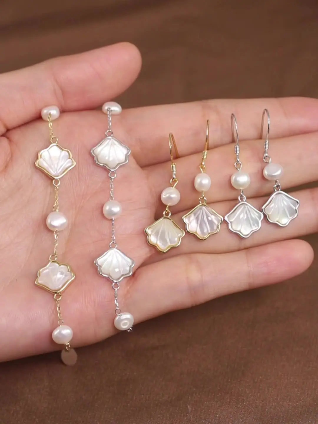 S925 Silver Necklace Ocean Summer Earring Freshwater Pearl Clavicle Chain Women's Bracelet High Sense Pearl Jewelry Set TWINKLE QUEEN