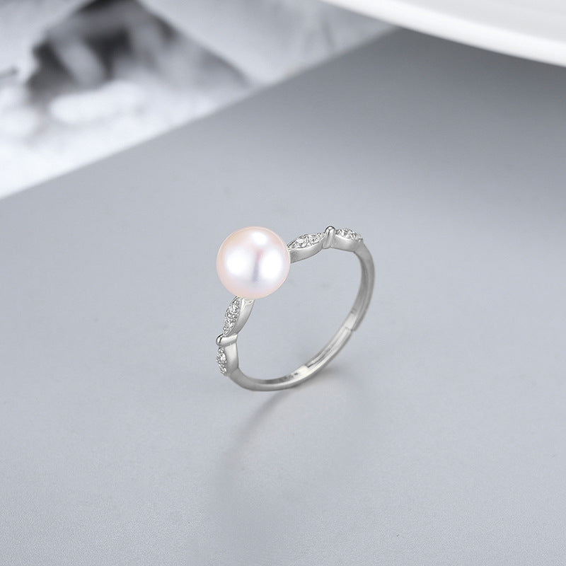 Japanese and Korean Style Simple New S925 Silver Ring Women's Open Fashion Cool Freshwater Pearl Ring