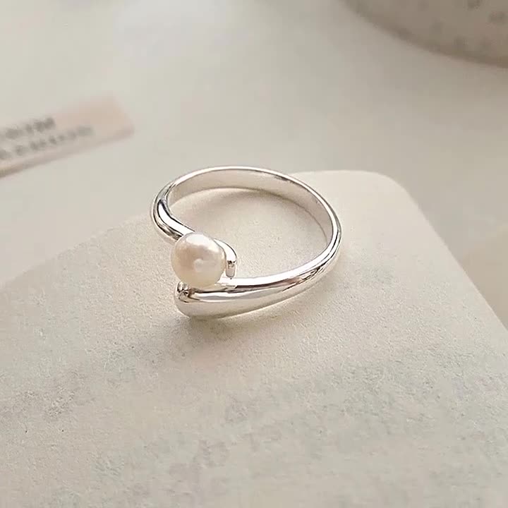 S925 Sterling Silver Freshwater Pearl Ring Women's Open Ring ins Light Luxury High-end Bright Silver Korean-style All-match Small Fresh