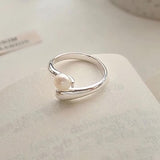 S925 Sterling Silver Freshwater Pearl Ring Women's Open Ring ins Light Luxury High-end Bright Silver Korean-style All-match Small Fresh