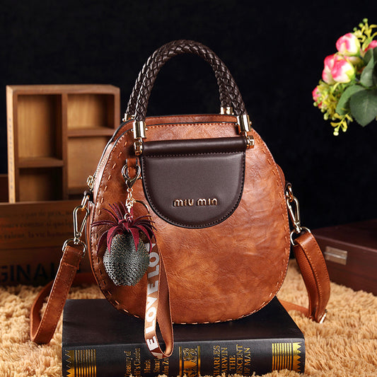 Genuine Leather Vintage Woven Handbag Women's 2025 New Casual All-match Crossbody Bag Fashion Texted Shoulder Bag