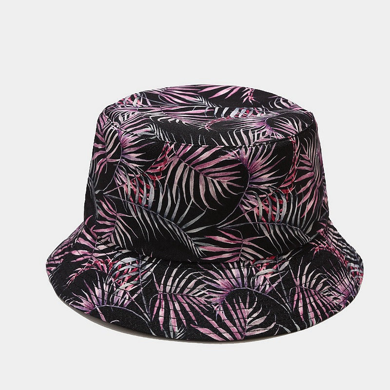New European and American ins style plant print pattern fisherman hat for women, spring and summer outdoor sun protection and sunshade hat for men, bucket hat
