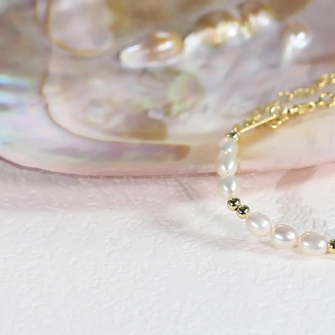 Natural freshwater pearl bracelet stitching gold beads fashionable texture Jane S925 silver jewelry TWINKLE QUEEN