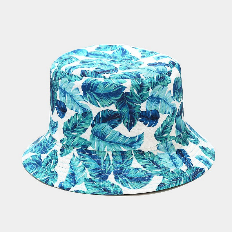 New European and American ins style plant print pattern fisherman hat for women, spring and summer outdoor sun protection and sunshade hat for men, bucket hat
