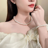 Natural Freshwater Pearl Necklace Three-Piece Set Sterling Silver  suit Mother's Day Gift