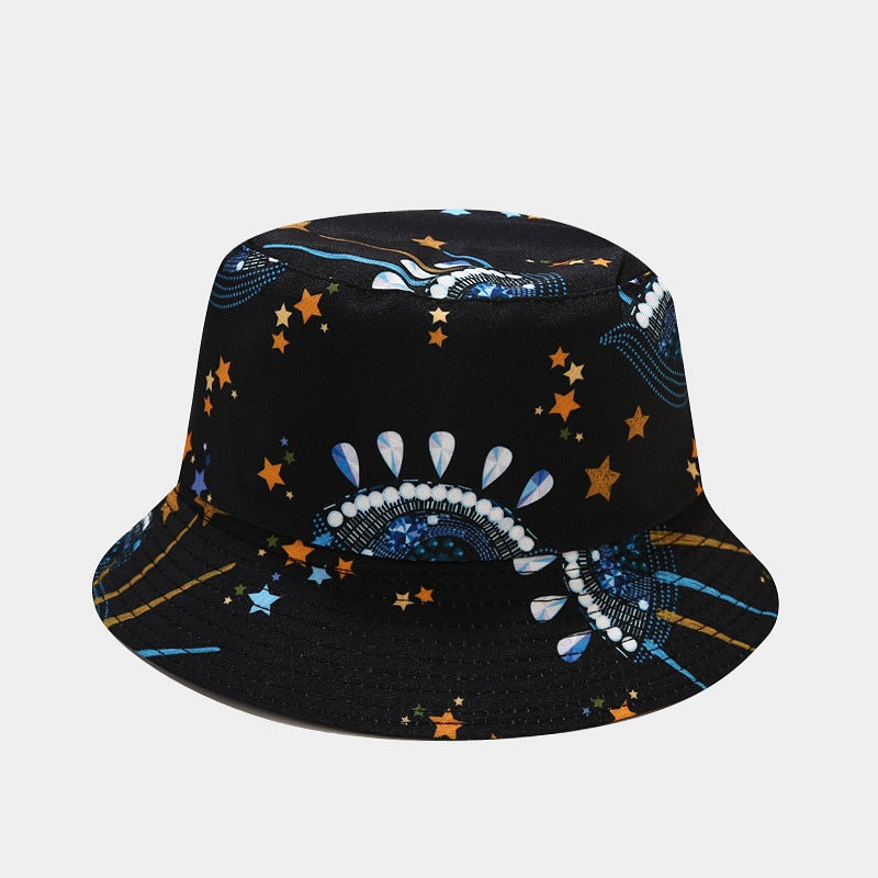 New European and American ins style plant print pattern fisherman hat for women, spring and summer outdoor sun protection and sunshade hat for men, bucket hat