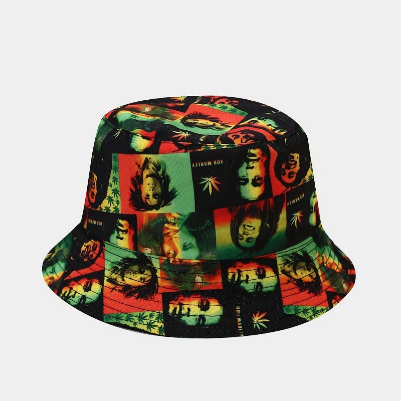 New European and American ins style plant print pattern fisherman hat for women, spring and summer outdoor sun protection and sunshade hat for men, bucket hat