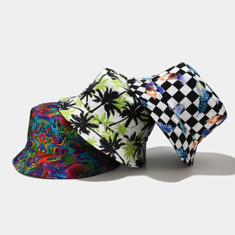 New European and American ins style plant print pattern fisherman hat for women, spring and summer outdoor sun protection and sunshade hat for men, bucket hat