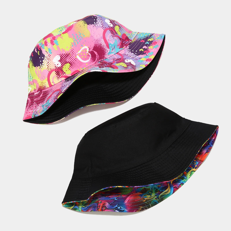 New European and American ins style plant print pattern fisherman hat for women, spring and summer outdoor sun protection and sunshade hat for men, bucket hat