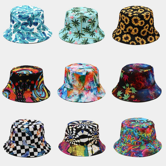 New European and American ins style plant print pattern fisherman hat for women, spring and summer outdoor sun protection and sunshade hat for men, bucket hat