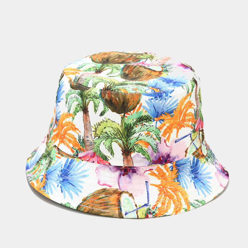 New European and American ins style plant print pattern fisherman hat for women, spring and summer outdoor sun protection and sunshade hat for men, bucket hat