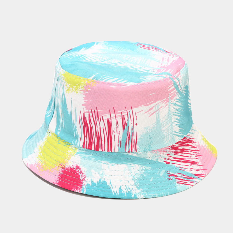 New European and American ins style plant print pattern fisherman hat for women, spring and summer outdoor sun protection and sunshade hat for men, bucket hat