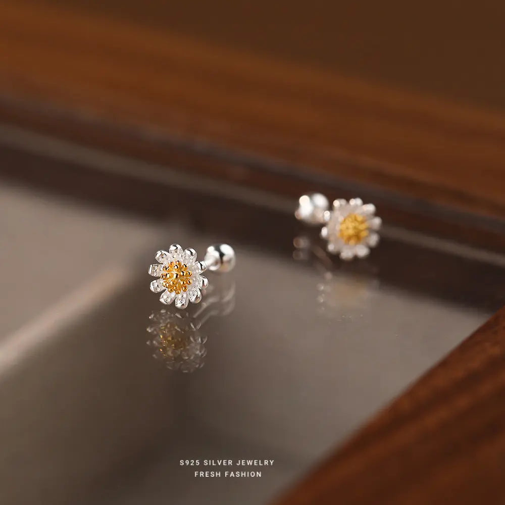 S925 Silver Necklace Earring Female Korean Style Summer Fresh Flower Fresh Autumn Chrysanthemum Short Clavicle Chain TWINKLE QUEEN