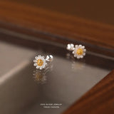 S925 Silver Necklace Earring Female Korean Style Summer Fresh Flower Fresh Autumn Chrysanthemum Short Clavicle Chain TWINKLE QUEEN