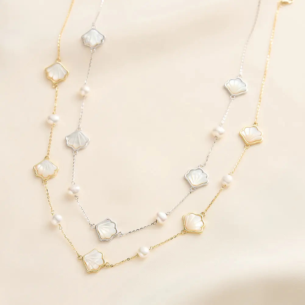 S925 Silver Necklace Ocean Summer Earring Freshwater Pearl Clavicle Chain Women's Bracelet High Sense Pearl Jewelry Set TWINKLE QUEEN