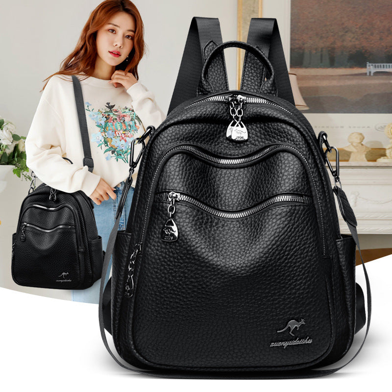 Backpack Women's Soft Leather Small Backpack 2025 New Fashionable Casual All-match Large Capacity Multi-layer Portable Shoulder Crossbody Bag