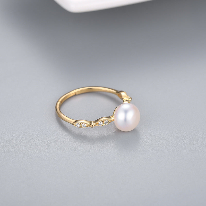 Japanese and Korean Style Simple New S925 Silver Ring Women's Open Fashion Cool Freshwater Pearl Ring