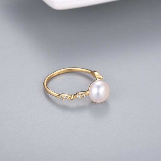 Japanese and Korean Style Simple New S925 Silver Ring Women's Open Fashion Cool Freshwater Pearl Ring