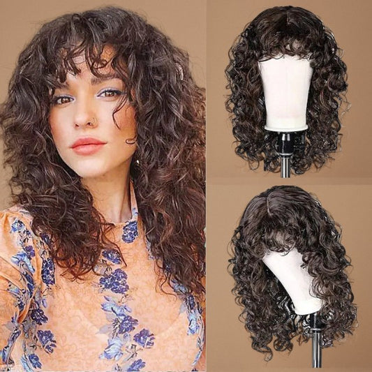 European and American Women's Wig Women's Brown Black Small Roll Long Curly Hair Chemical Fiber Full Head Cover Full Top