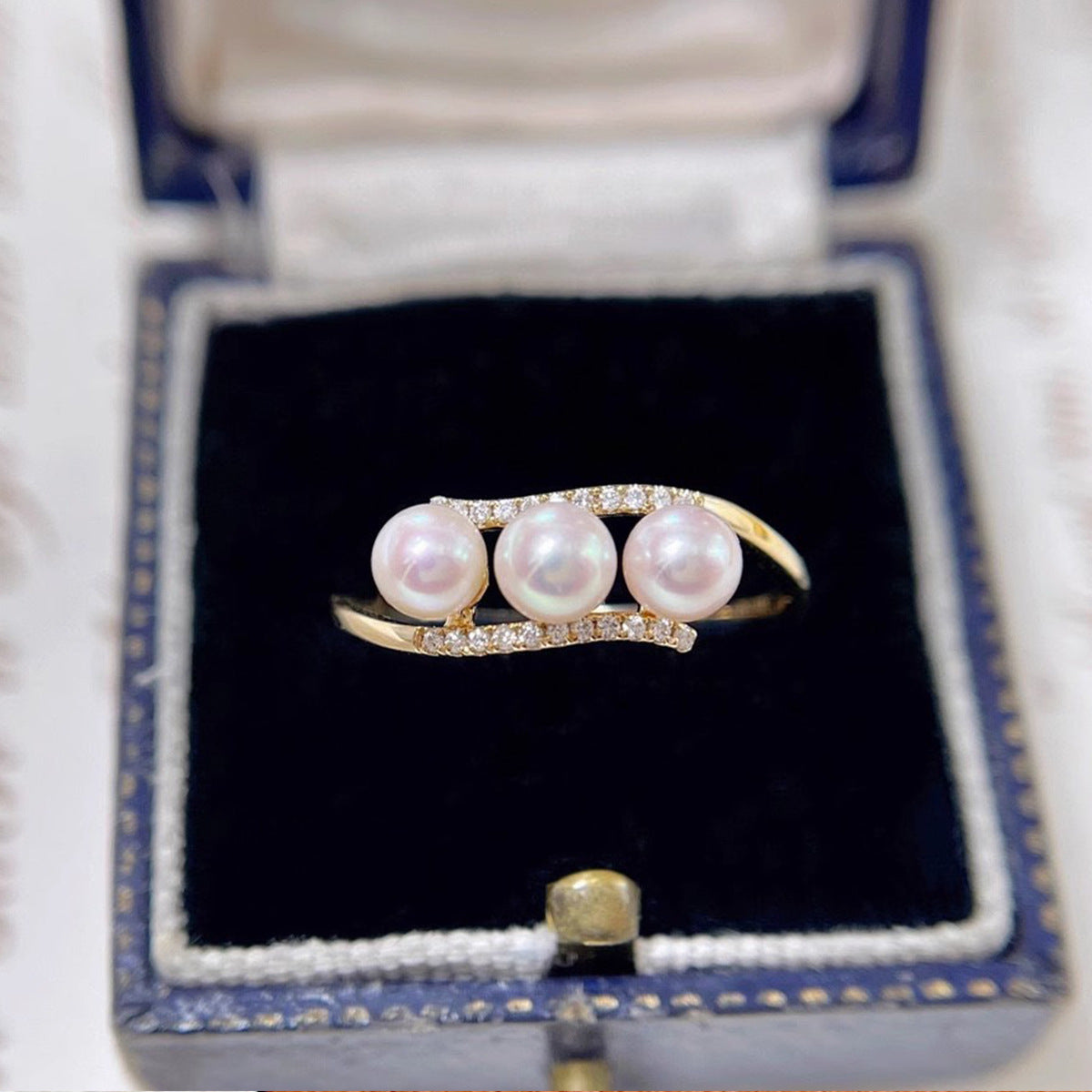 Full Body s925 Sterling Silver Women's Pearl Ring Full Diamond Niche Original Design French Retro Ring All-match New Style