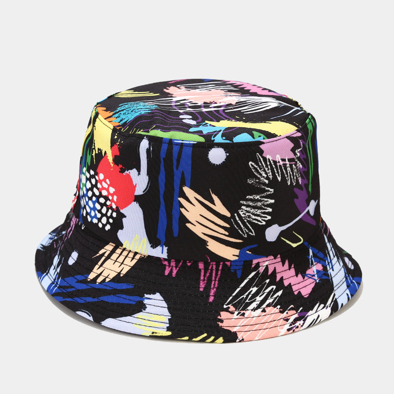 New European and American ins style plant print pattern fisherman hat for women, spring and summer outdoor sun protection and sunshade hat for men, bucket hat
