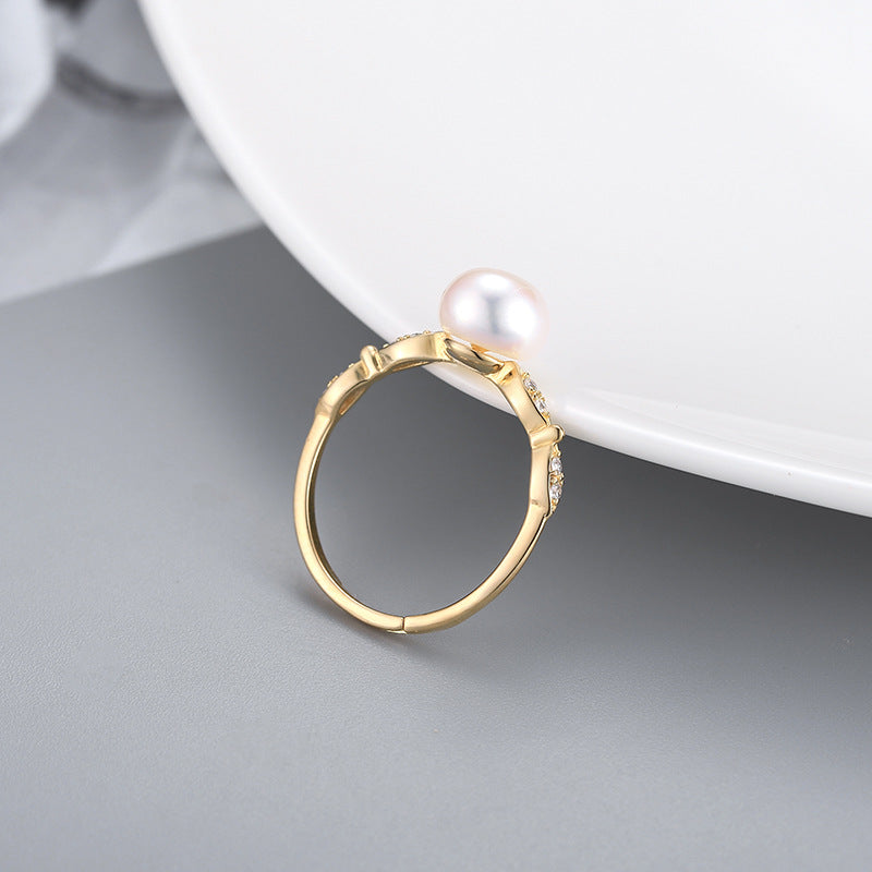 Japanese and Korean Style Simple New S925 Silver Ring Women's Open Fashion Cool Freshwater Pearl Ring