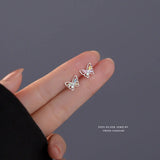S925 Sterling Silver Flash Color Diamond Butterfly Earrings Women's Sweet ins Cute Mini Color Treasure Earrings Earrings for Hair TWINKLE QUEEN