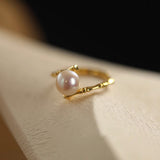 S925 Sterling Silver Pearl Bamboo Ring Index Finger Female Niche Design High-grade Antique Fashion Personality Light Luxury Opening